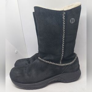Merrell Encore Stitch High Boots Shearling Lined Black Suede Womens Sz 7 J66194